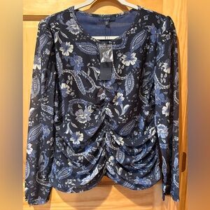 ECLAIR | Blue Floral Ruched Top women’s NWT size L